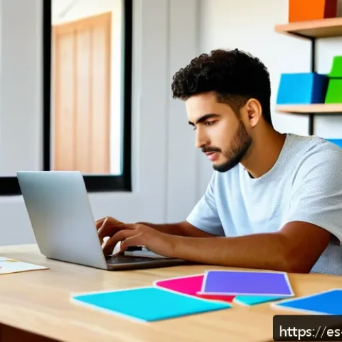 Home 31 간격 반복 학습의 효과적인 정리 방법 - A focused young Hispanic adult studying at a tidy desk in a modern home office, using a laptop and c...