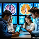Home 18 간격 반복 학습에 대한 최신 연구 동향 - A modern neuroscience classroom scene showing a diverse group of young adult students attentively st...